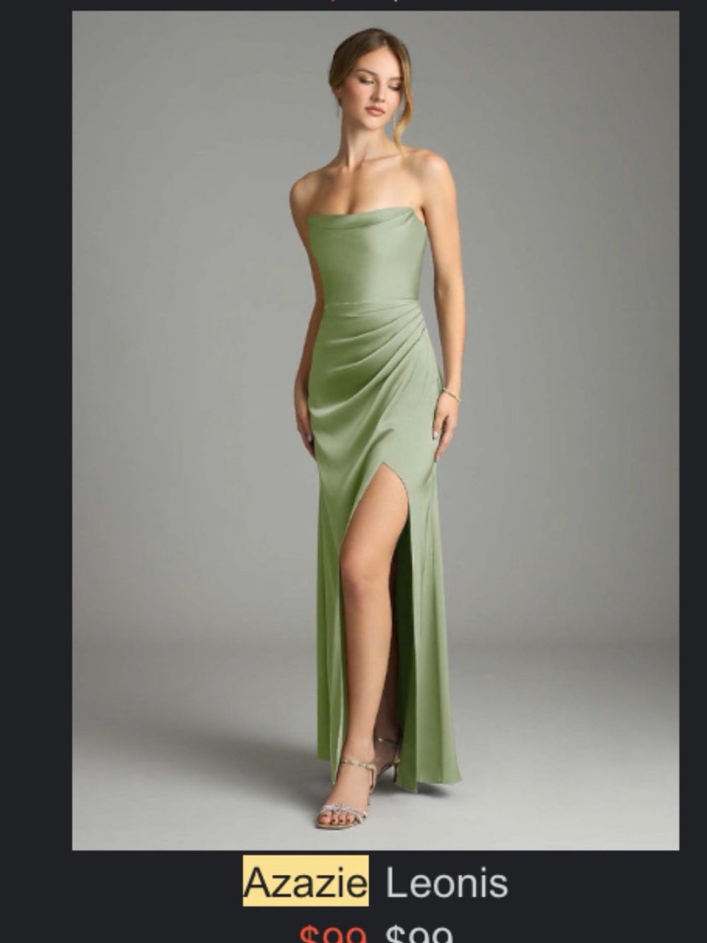 Azazie Sage Green Strapless Draped Slip Dress